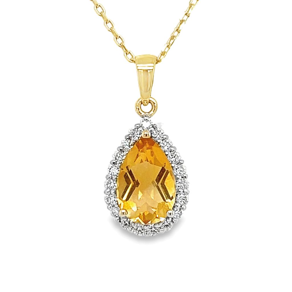 14 kt Geelgouden hanger met Citrien pear 9x6mm en Diamant 0,19 karaat SI/G