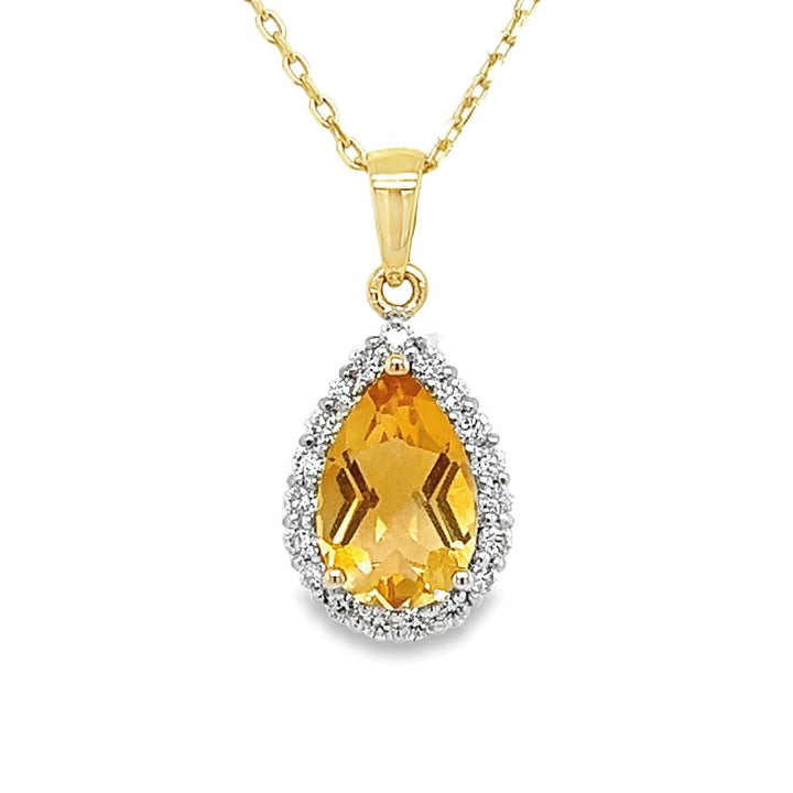 14 kt Geelgouden hanger met Citrien pear 9x6mm en Diamant 0,19 karaat SI/G
