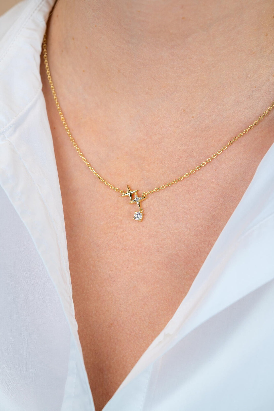 ZINZI goldplated zilveren ketting ‘sterrendans 42–45 cm ZIC2837