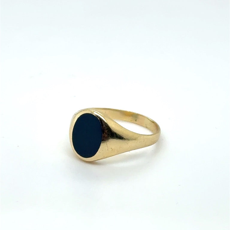 14 kt Geelgouden Zegelring met Blauwe Lagensteen – Ovaal 9 × 7 mm