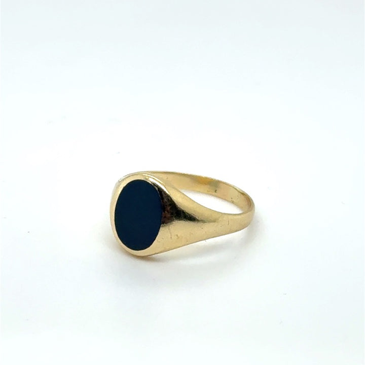 14 kt Geelgouden Zegelring met Blauwe Lagensteen – Ovaal 9 × 7 mm