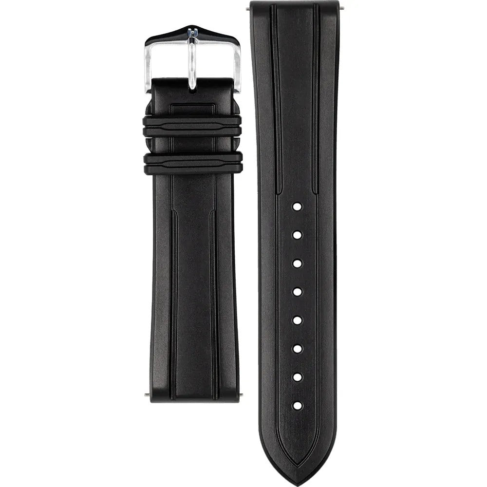 HIRSCH Hevea Zwarte Rubber Horlogeband – 22/20 mm