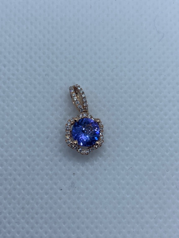 Tanzaniet en Diamanten Hanger - 0.87 ct, 0.14 ct T/W VS1
