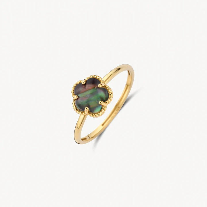 Blush 14k Geelgouden Ring met Zwarte Parelmoer Bloem  1280YBQ/54