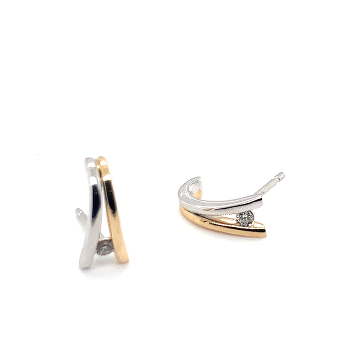 14 Karaat Bicolor Oorknoppen met Diamant 2 x 0.03 ct W/VSI