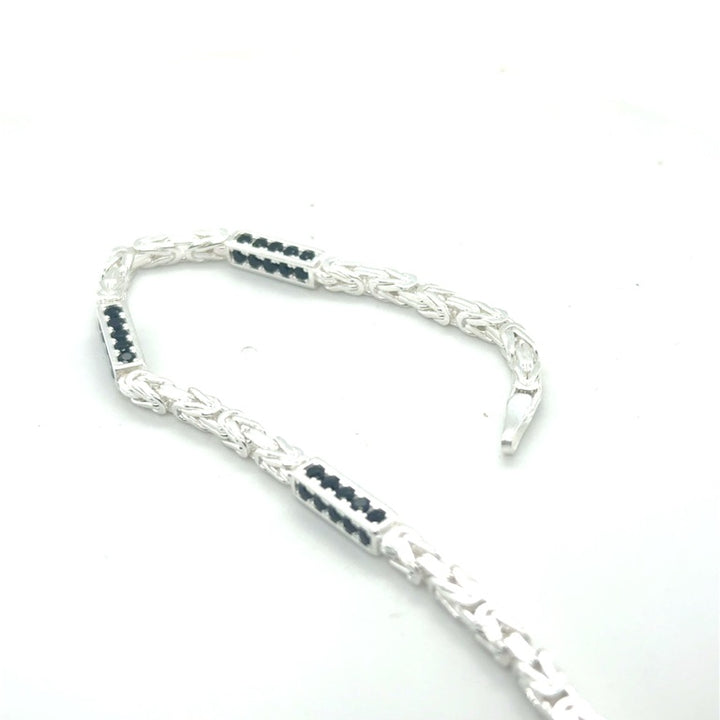 Zilveren Koningsschakel Armband 3 mm met Onyx 19 cm