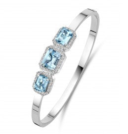 Fjory bangle armband recht 4 mm vierkant wit – 66 diamanten tot 0,65 crt & 3x Aquamarijn tot 5,00 crt