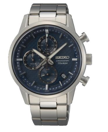 Seiko SSB387P1 titanium herenhorloge met blauwe wijzerplaat