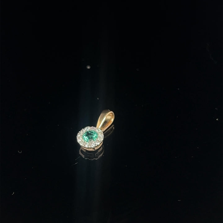 **14 kt Geelgouden Hanger met Smaragd en Diamant**