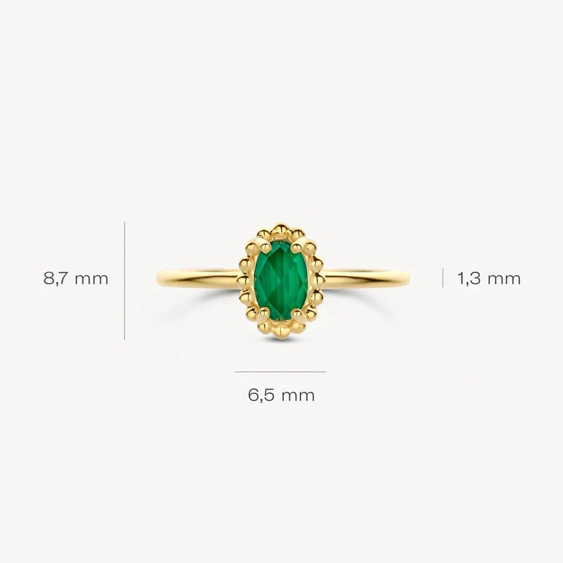 Blush Ring 14 kt Geelgoud met Malachiet en Bergkristal – 1272YMA