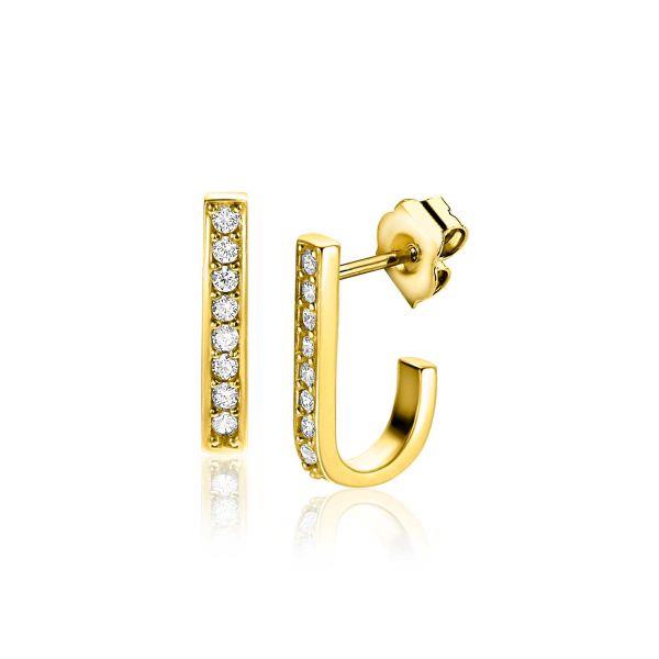 ZINZI gold plated zilveren oorstekers in ovale vorm (15mm) bezet met witte zirconia&