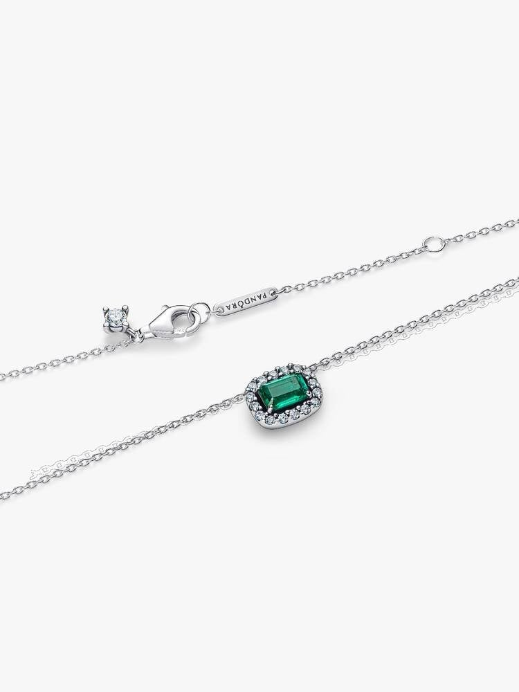 Pandora Rectangular Sparkling Green Halo Pendant Necklace 394503C01