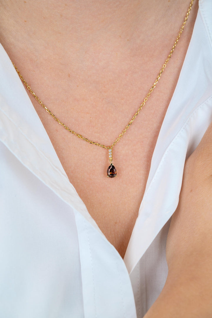 ZINZI goldplated ketting met bruine druppelsteen ZIC2804