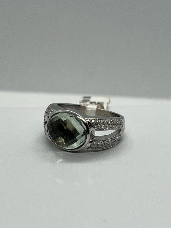 14 kt Witgouden Ring met Groene Amethist en Diamant 0.55 ct VSI/TW