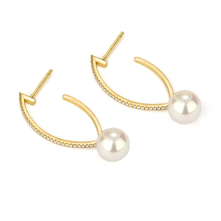 14 Karaat Gouden Akoya Parel Oorhangers met Diamanten 0,19 cT