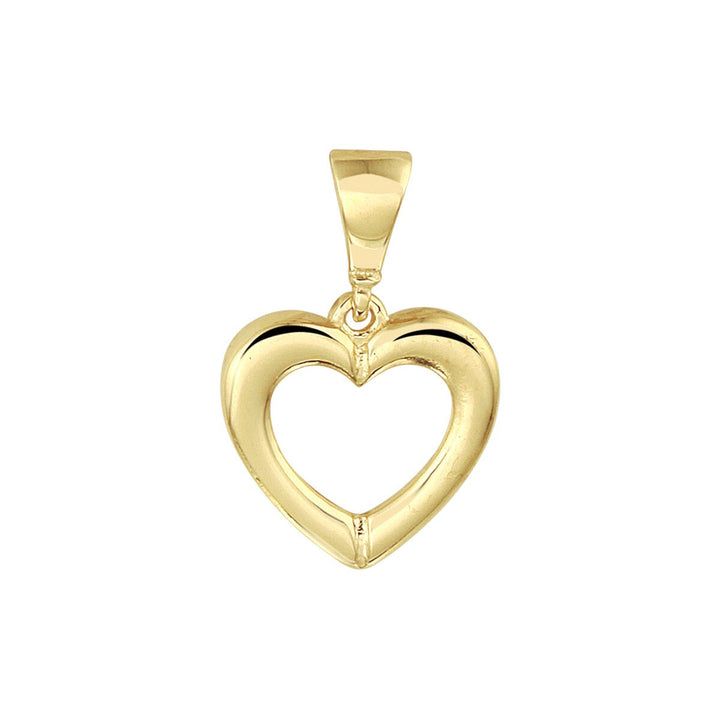 14k Geelgouden hanger in de vorm van een hart. De hanger heeft een totale hoogte van 1.7cm en een breedte van 10.5 mm