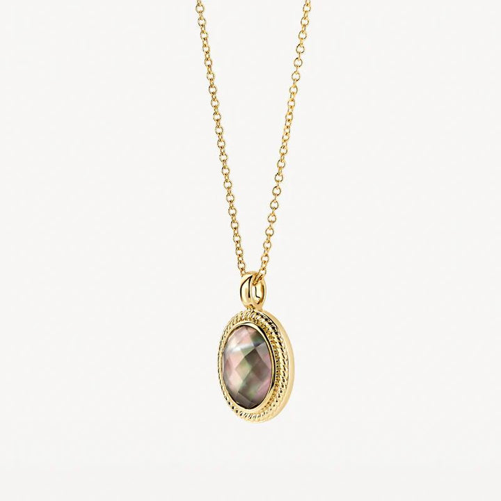 14k Geelgoud collier 3169YBQ met Doublette van Black Mother of Pearl met Rock Crystal