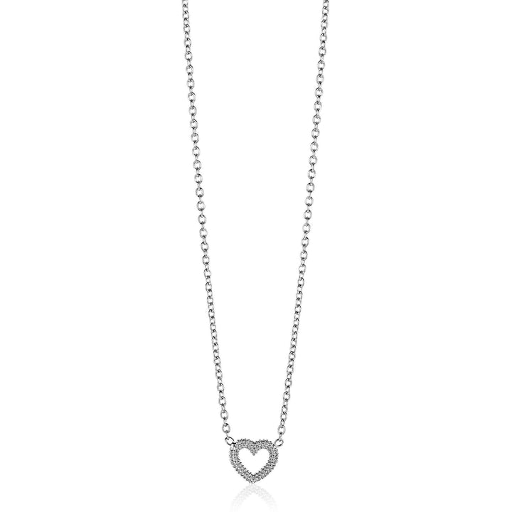 ZINZI zilveren ketting met open hartje (9,5mm) voorzien van een bolstructuur 42-45cm ZIC2703
