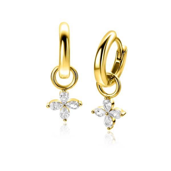 ZINZI gold plated zilveren oorbedels met bloem bezet met 4 druppelvormige zirconia&