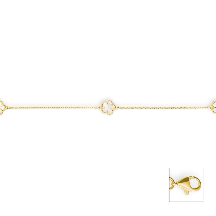 14 Karaat Geelgouden Armband met Witte Parelmoer Klavers 19 cm 1