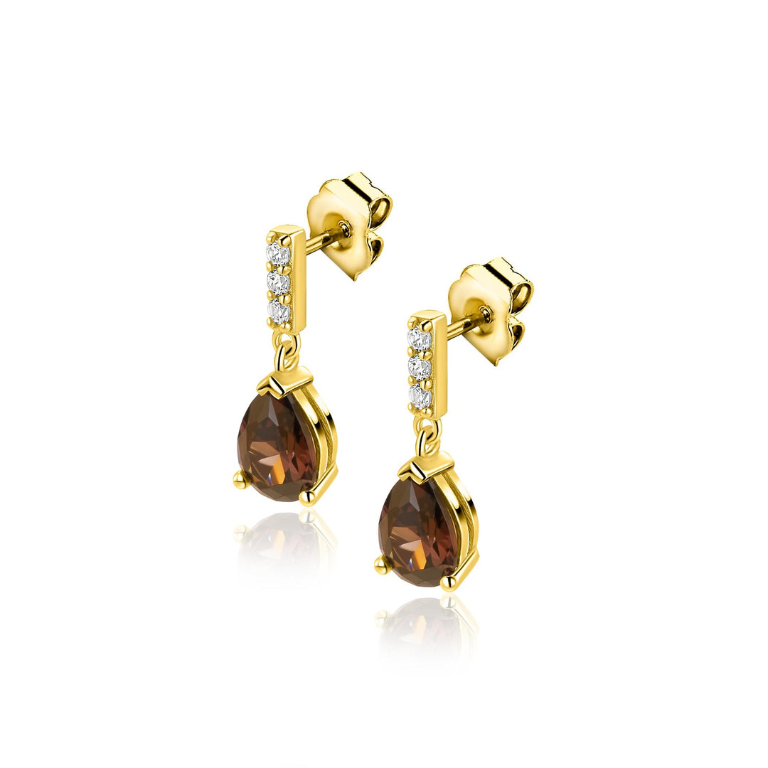ZINZI goldplated oorstekers met bruine druppelsteen  ZIO2804