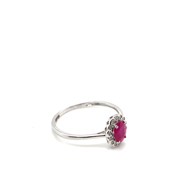 14 kt entourage ring GTA223-R-W robijn & diamant