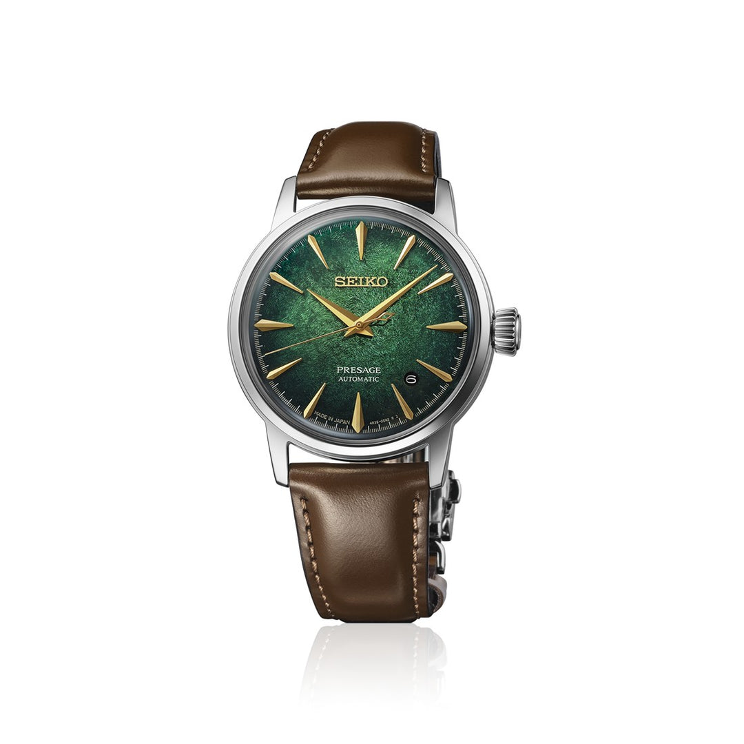 Seiko Presage HCB002J1 Automatisch Herenhorloge Groen met Bruine Leren Horlogeband