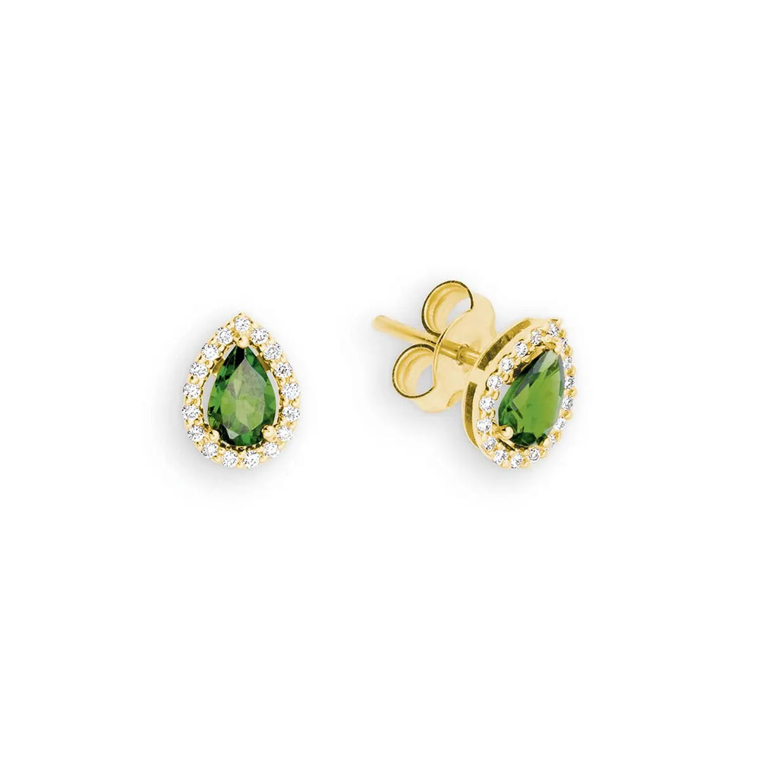 14 Karaat Geelgouden Oorstekers met 0,72 ct Diopsiet en 0,13 ct Briljant K13453G