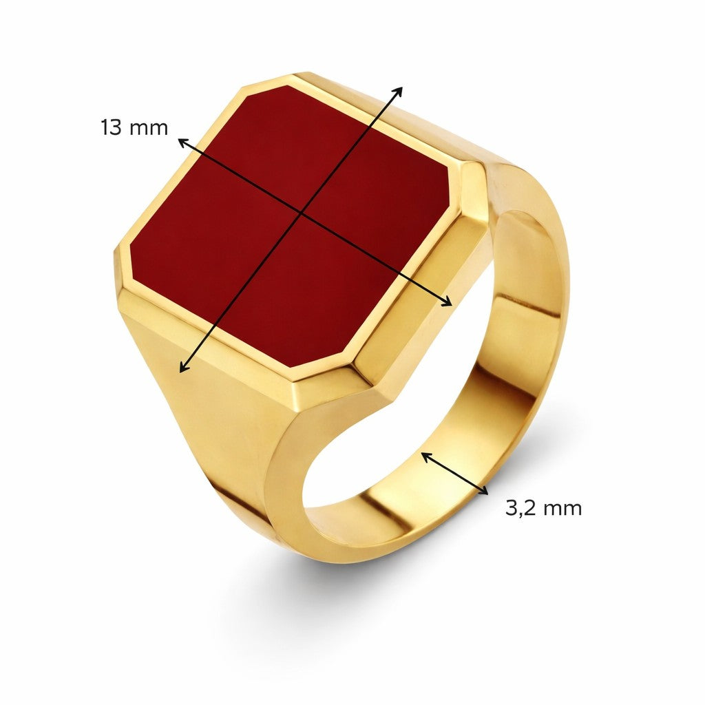 14 kt zegelring chalcedoon rood ovaal 13x16 mm
