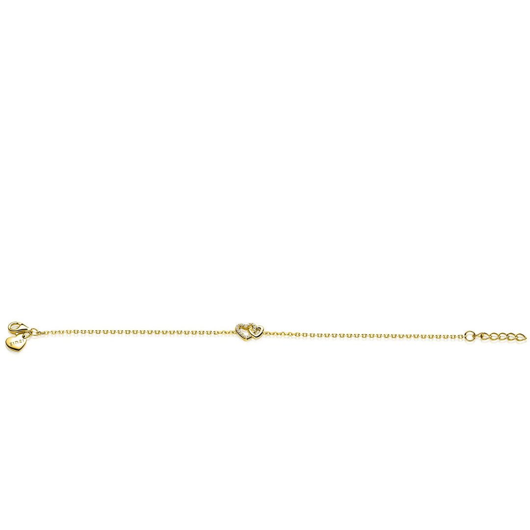 ZINZI gold plated zilveren armband met verbonden hartjes, witte zirkonia&