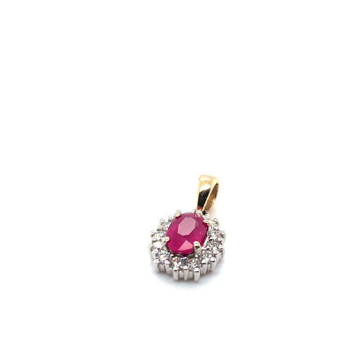 14 kt hanger diamant en robijn 0.26ct &0.95 ct GTD156-B