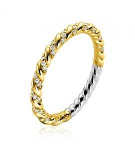 ZINZI gold plated zilveren aanschuifring gedraaid met witte zirconia&
