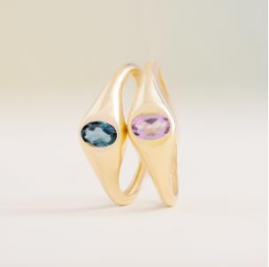 Regina ring, geelgoud, Blue Topaas