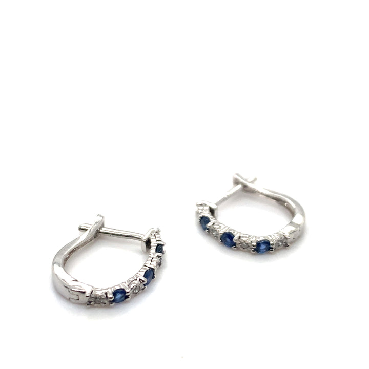 14 kt witgdn oorringen diamant& Saffier