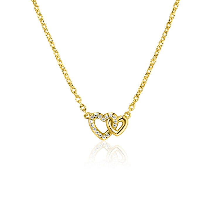 ZINZI gold plated zilveren ketting 42–45cm met verbonden hartjes, witte zirkonia&