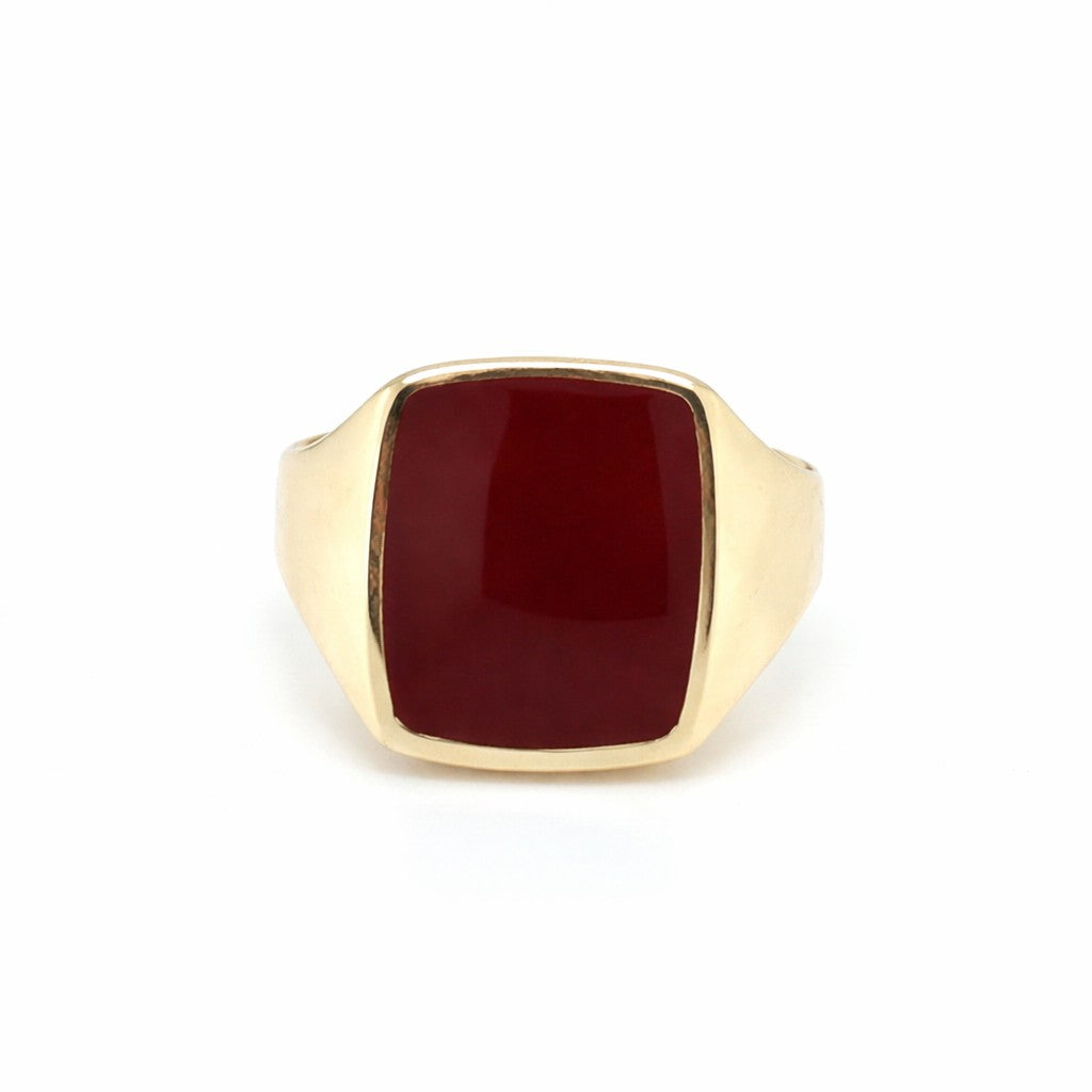 14 kt zegelring chalcedoon rood ovaal 15 x13mm