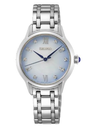 Seiko SRZ539P1 dameshorloge met lichtblauw parelmoer en diamant