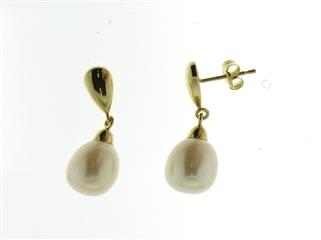 18 kt oorhangers met parel geelgoud