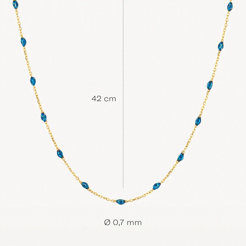 3162YRB Blush geelgouden collier met resin druppels blauw