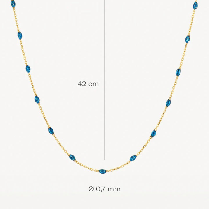 3162YRB Blush geelgouden collier met resin druppels blauw