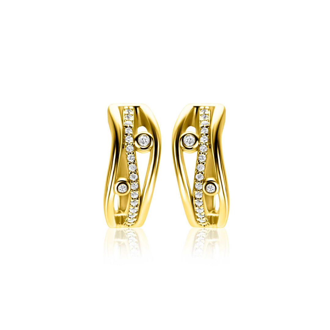 ZINZI gold plated zilveren multi-look oorringen in golvend design, bezet met witte zirkonia&
