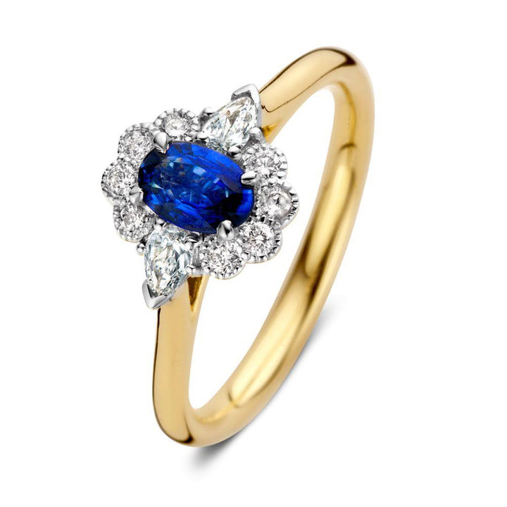 14 kt Ring bicolor briljant + saffier RX437371-56