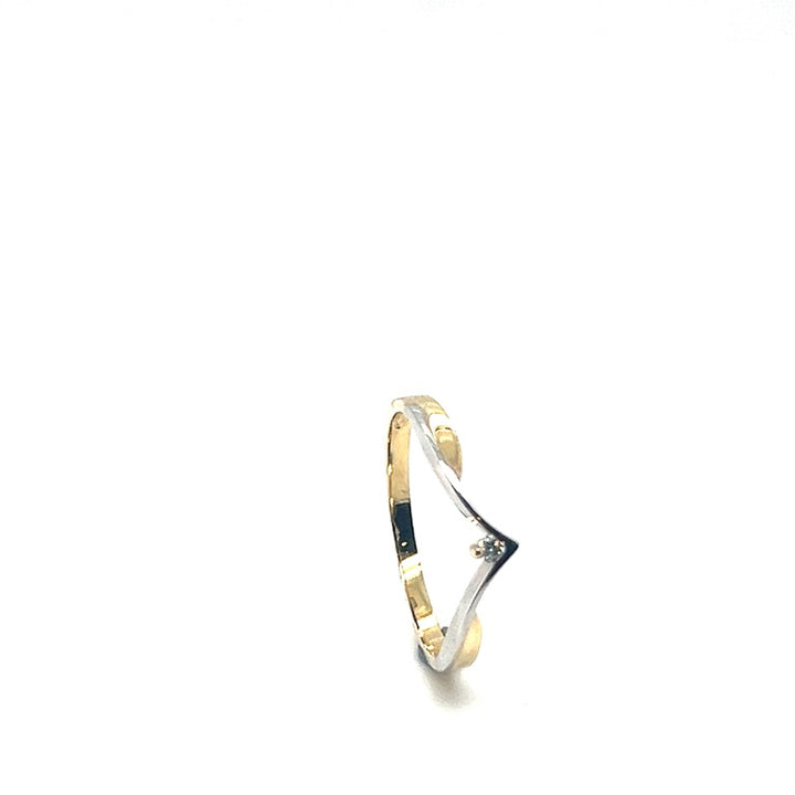 14 kt geelgoudenring V bicolor met diamant  1x0.03 ct Tw /Si