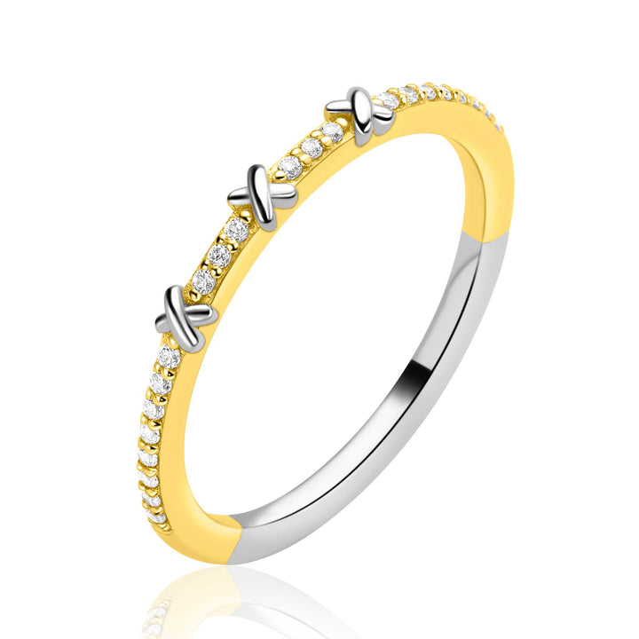 ZINZI goldplated aanschuifring met X-jes en zirkonia ZIR2814