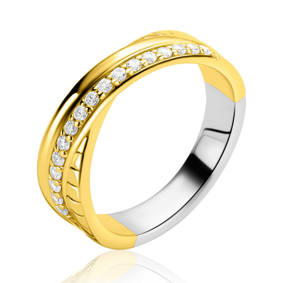 ZINZI Goldplated Zilveren Cross-Over Ring met Witte Zirkonia – ZIR2801