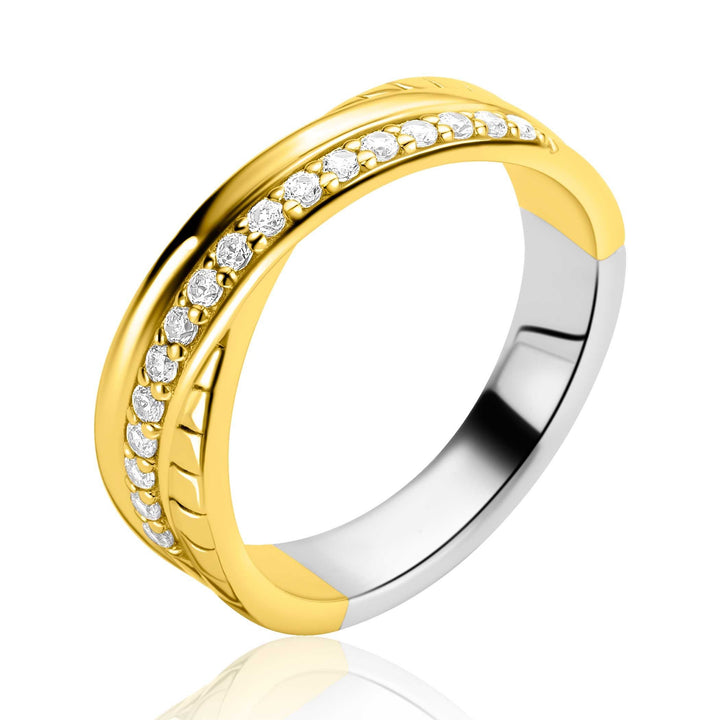 ZINZI Goldplated Zilveren Cross-Over Ring met Witte Zirkonia – ZIR2801
