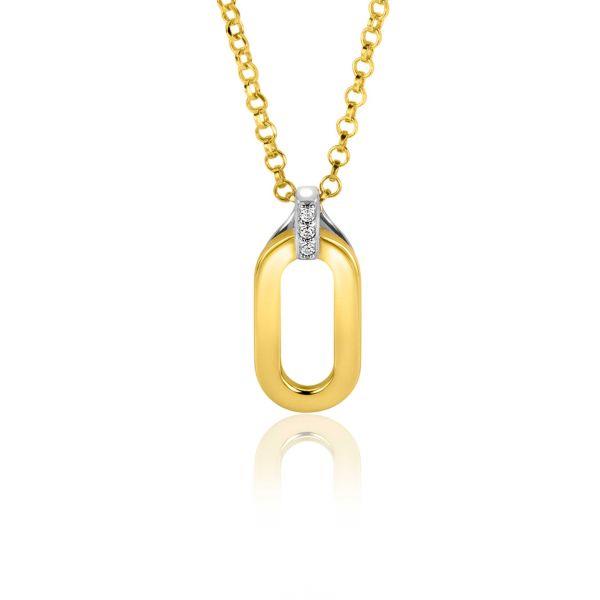 ZINZI zilveren ovale bicolor hanger extra 14K geel verguld witte zirconia's 18mm ZIH2248