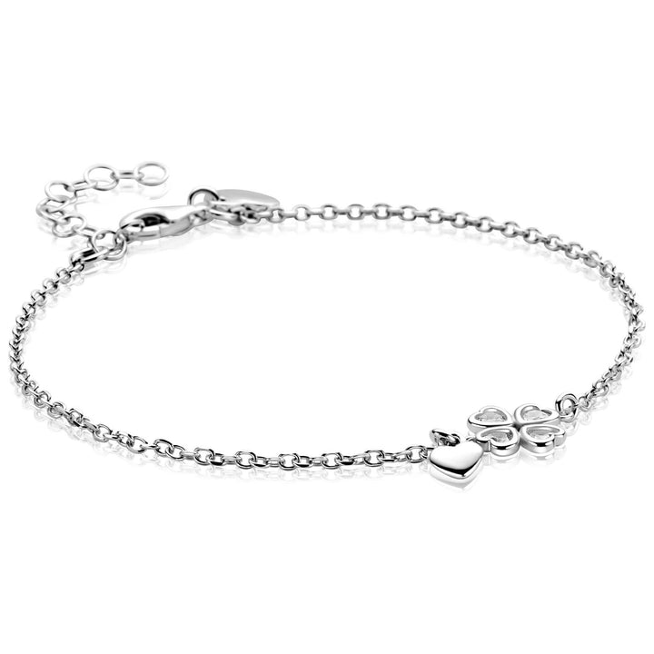 ZINZI zilveren schakelarmband met klavertje vier & hartje – ZIA2783