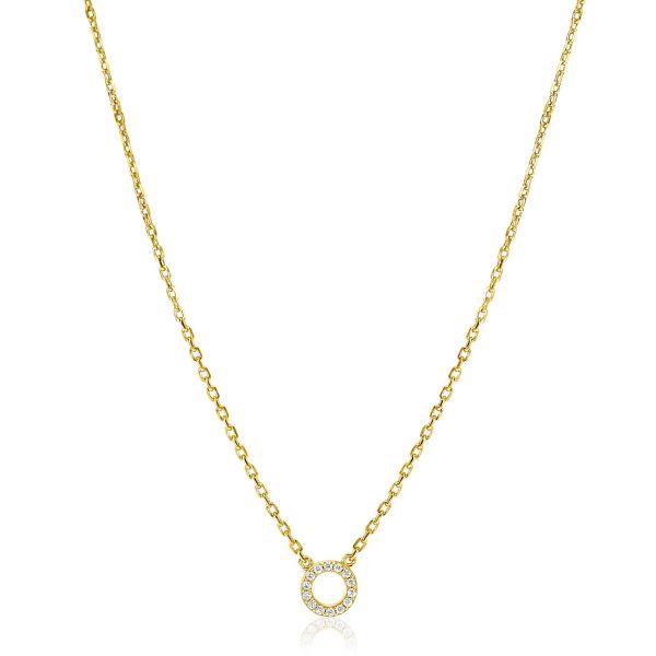 ZINZI gold plated zilveren ketting met open rondje (7,5mm) bezet met witte zirconia&
