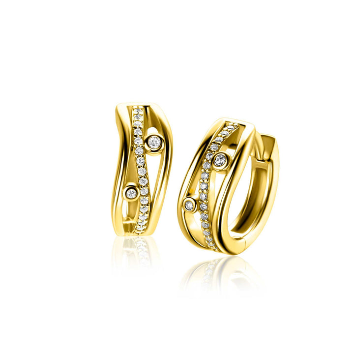 ZINZI gold plated zilveren multi-look oorringen in golvend design, bezet met witte zirkonia&